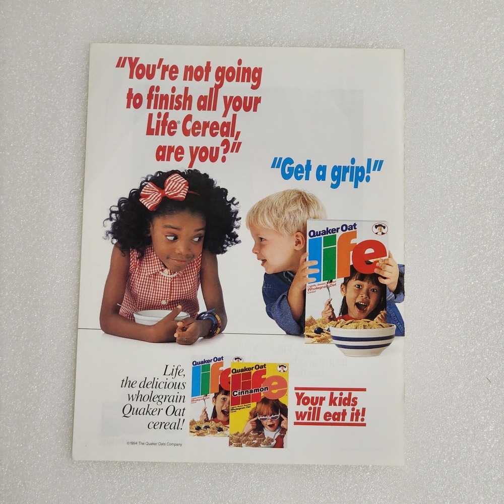 Vintage Print Ad Quaker Oat Life cereal little boy girl clipping 8x10 1994